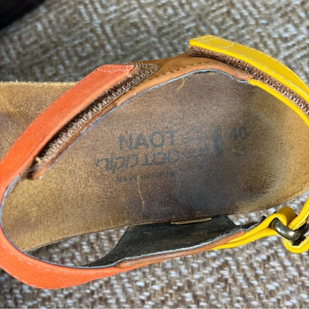 NAOT Miracle Wedge Slingback Sandals Womans 40US 9 Multi Color Cork Footbed GUC